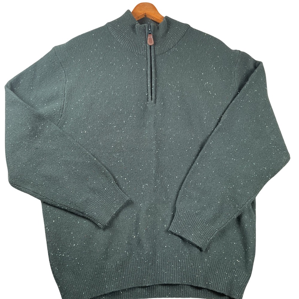 Jos. A. Bank Quarter Zip Sweater Mens Large Green Lambswool Donegal Flecked Knit